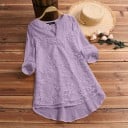 Blusa larga de mujer con flores bordadas Apta también como vestido Corte holgado Escote redondo con abertura Dobladillo en capas 100% 2