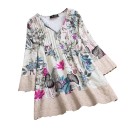 Blusa longa feminina com estampagem floral e mangas longas Decote em V com botões Renda Polyester e algodão Corte solto e confortável 3