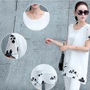 Blusa longa feminina com mangas curtas e motivo floral Bainha em camadas Decote redondo Poliester e algodão Corte elegante e solto 6