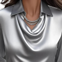 Blusa lucida da donna con scollatura a V, maniche lunghe, colletto, blusa monocromatica in poliestere per lavoro e serate 2