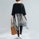 Blusa lunga da donna ampia con maniche lunghe Parte superiore nera e parte inferiore trasparente con motivo astratto Orlo asimmetrico a punte 5