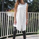 Blusa sin mangas para mujer con abertura en el centro Corte de tirantes alargado Dobladillo asimétrico Botones decorativos Mezcla 13