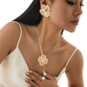 Blüten-Set Halskette 42,5+7 cm Ohrringe 5 cm Kupferne romantische Blumen-Trend Schmuck für Frauen Elegantes Set Halskette + Ohrringe 3