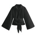 Bluză de damă cu mâneci lungi și manșete largi Croială înfășurată Curea cu legături fixe Top elegant pentru stilul 1