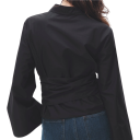Bluză de damă cu mâneci lungi și manșete largi Croială înfășurată Curea cu legături fixe Top elegant pentru stilul 6