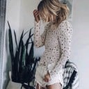 Bluză de damă din dantelă cu model circular Mâneci lungi și umeri bufanți Decolteu rotund Culoare crem Amestec de poliester și bumbac 5