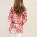 Bluză lungă pentru femei cu model floral și guler înalt Decolteu cu panglică decorativă Mâneci trei sferturi Croială mai liberă Poliester 6