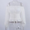 Bluză pentru femei cu umeri descoperiți și talie corset cu șnur Mâneci lungi cu volane Mătase artificială 1