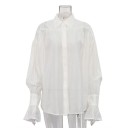 Bluză translucidă lejeră pentru femei, cu guler, mânecă lungă, mâneci cu volane, material ușor și vaporos, stil elegant pentru vară și timp liber 3