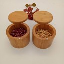 Bocaux en bambou pour épices 4 pcs Bocaux ronds avec couvercle pour le sel et le sucre Rangement pratique des ingrédients en cuisine Aspect naturel 1