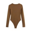 Body aderente da donna in tinta unita con maniche lunghe scollatura rotonda superficie liscia e chiusura a bottoni a pressione 4