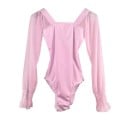 Body de danse pour femmes à manches longues et dos profond, manches transparentes, en nylon et élasthanne, pour le ballet et la danse 5