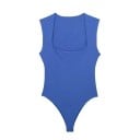 Body feminino justo sem mangas com decote quadrado, alças largas, superfície lisa e fecho de molas no entrepernas 2
