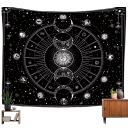 Bohémische Wandteppich mit Motiv von Mond, Sonne und Sternbildern Wandbehang Boho Dekoration Waschbar Wasserabweisend Schmutzabweisend Schlafzimmer Wohnzimmer 1