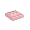 Boîte à bijoux en velours 11 × 11 × 2,5 cm velours rose organisateur pour bagues et boucles d'oreilles avec supports cylindriques 1