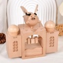 Boîte à musique en bois motif cochon volant mécanisme manuel bois naturel élément décoratif mobile décoration pour enfants 3