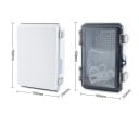 Boîte de distribution extérieure IP67 en plastique ABS avec couvercle transparent gris, dimensions 15 x 10 x 7 cm, plaque de montage 3