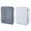 Boîte de distribution extérieure IP67 en plastique ABS avec couvercle transparent gris, dimensions 22 x 17 x 11 cm, plaque de montage 1