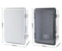 Boîte de distribution extérieure IP67 en plastique ABS avec couvercle transparent gris, dimensions 29 x 19 x 14 cm, plaque de montage 3