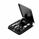 Boîte de rangement avec chargeur sans fil 5 W Trois adaptateurs Lightning Micro USB et USB-A Câble USB-C 29 cm Aiguille pour SIM Dimensions 8,9 x 5,8 2