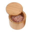 Boîte en bambou pour le sel et les épices avec couvercle tournant Récipient de rangement rond pour aliments 9 x 7 cm Accessoire pratique pour le plan 4