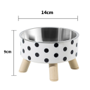 Bol din oțel inoxidabil pentru pisici și câini cu model cu buline pe picioare din lemn Diametru 14 cm Înălțime 9 cm Bol de designer pentru animale 2