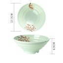 Bol en porcelaine de style japonais 600 ml avec un fond vert clair et un motif de branches avec des fleurs rouges 17,7 x 6,9 cm pour les nouilles 2