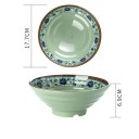 Bol en porcelaine japonaise avec fond vert et motif floral bleu 600 ml 17,7 x 6,9 cm bol pour ramen et soupe de nouilles 2