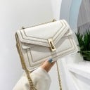 Bolsa crossbody feminina com aba de carta e costura contrastante Corrente de alça com fivela Fecho metálico Couro PU 21 x 14 x 7,5 cm 5