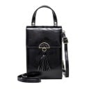 Bolsa crossbody feminina com aba e pompom Compartimento com fecho com divisórias para cartões Alça curta e alça longa em pele PU 17,5 x 12 1