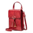 Bolsa crossbody feminina com aba e pompom Compartimento com fecho com divisórias para cartões Alça curta e alça longa em pele PU 17,5 x 12 8