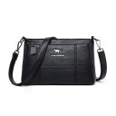 Bolsa crossbody feminina com costura em retângulos Fecho de correr Alça com mosquetões Couro genuíno e poliéster 24 x 15 x 10 cm 1