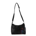 Bolsa crossbody feminina com mais bolsos com fecho Alça ajustável Motivo floral com borboleta e bordas trançadas Pele PU 25 x 20 x 10 cm Preta 3