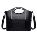Bolsa crossbody feminina com pega oval em estrutura metálica Riscas brilhantes Bolso traseiro com fecho Alça destacável Couro PU 26 x 10 x 1