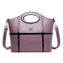 Bolsa crossbody feminina com pega oval em estrutura metálica Riscas brilhantes Bolso traseiro com fecho Alça destacável Couro PU 26 x 10 x 3