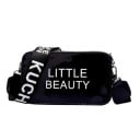 Bolsa crossbody feminina com superfície brilhante Inscrição na parte da frente Alça larga com estampado Fecho de zip em pele PU 21 x 12 x 6 1