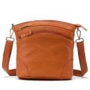 Bolsa crossbody feminina de couro genuíno Bolsa de ombro com fecho de correr e bolso frontal Alça ajustável com mosquetões 19,5 x 9,5 x 21 2