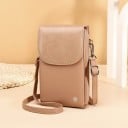 Bolsa crossbody feminina para telemóvel Compartimento frontal com aba e traseiro com fecho Alça ajustável destacável em pele PU 10,5 x 4,5 2