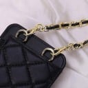 Bolsa crossbody feminina para telemóvel Padrão acolchoado em losangos Bolso frontal com alça Corrente destacável Couro verdadeiro 18,5 6