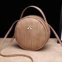 Bolsa crossbody redonda para senhora com alça Laço metálico Fecho de correr Alça fina ao ombro Couro PU e poliéster 19 x 19 x 6 cm 2