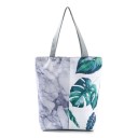 Bolsa de algodão para senhora com estampado de folhas de monstera Shopper espaçosa com duas alças cinzentas 27 x 38 x 11 cm Algodão e poliéster 4