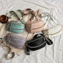 Bolsa de cintura feminina com padrão de crocodilo e corrente decorativa Alça larga ajustável ao ombro Fecho de correr de duas vias em pele 7