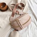 Bolsa de cintura para mujer con patrón de cocodrilo y cadena decorativa Correa ancha ajustable para el hombro Cierre de cremallera 3