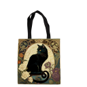 Bolsa de compra de lona 40x40 cm con motivo de gato negro Estampado artístico estilo Art Nouveau Bolso de hombro reutilizable 5