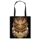 Bolsa de compra para mujer con estampado colorido de mandalas y adornos Bolsa de poliéster con dos asas negras Dimensiones 34,5 x 33,5 cm 10