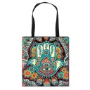 Bolsa de compra para mujer con estampado colorido de mandalas y adornos Bolsa de poliéster con dos asas negras Dimensiones 34,5 x 33,5 cm 11