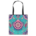 Bolsa de compra para mujer con estampado colorido de mandalas y adornos Bolsa de poliéster con dos asas negras Dimensiones 34,5 x 33,5 cm 20