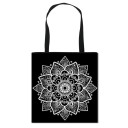 Bolsa de compras feminina com impressão colorida de mandalas e ornamentos Bolsa de poliéster com duas alças pretas Dimensões 34,5 x 33,5 cm 4