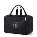 Bolsa de cosmética de viagem espaçosa com duas alças Dois compartimentos com fecho Estampa com motivo de avião Tecido oxford Dimensões 1