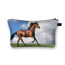 Bolsa de cosméticos feminina com estampado de cavalos Estojo com fecho e alça Poliéster 13 x 21,5 cm Para maquilhagem, pincéis e pequenos objetos 11